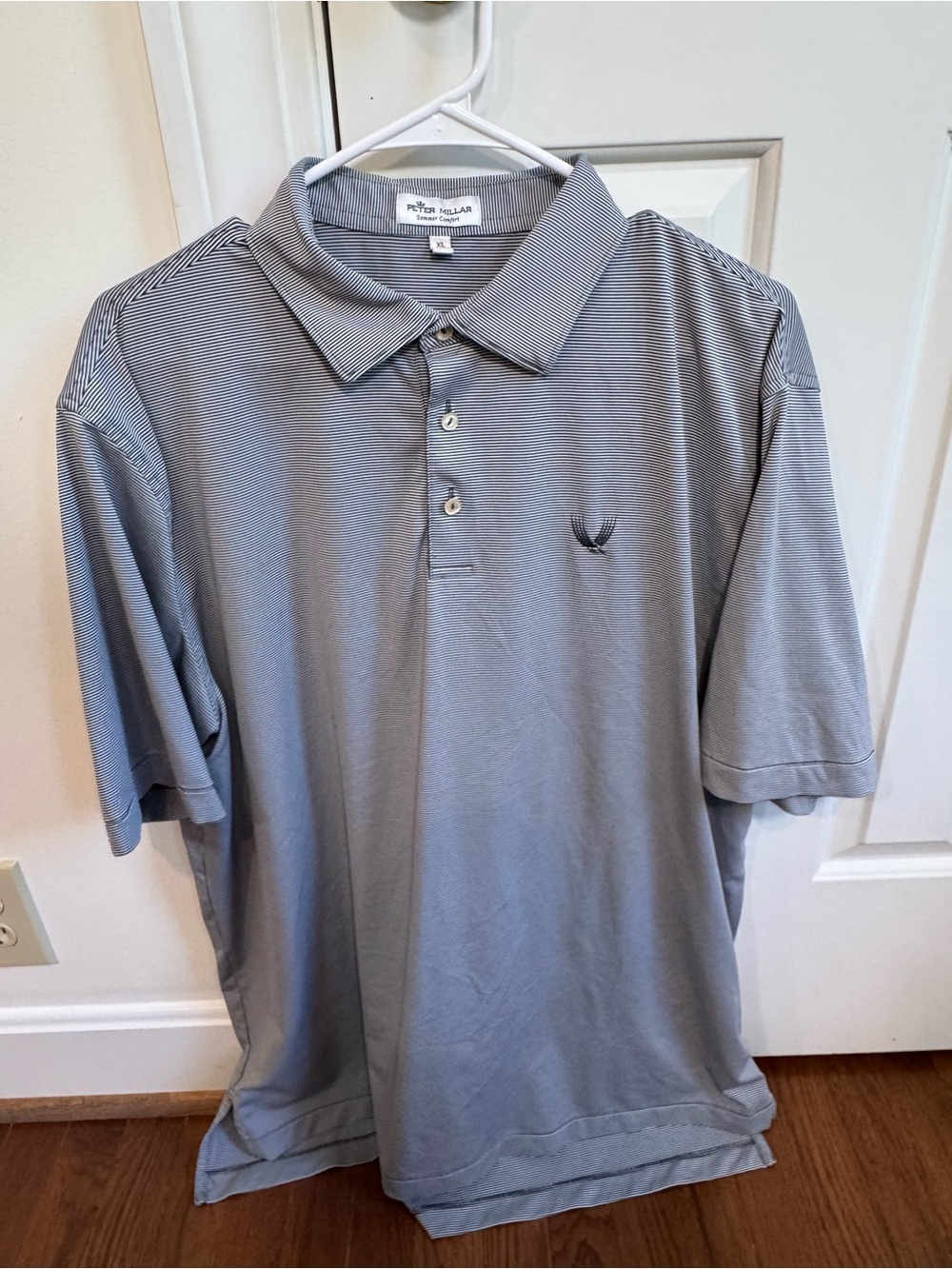 Peter Millar Gray and White Micro-Stripe Polo Valhalla Summer Comfort